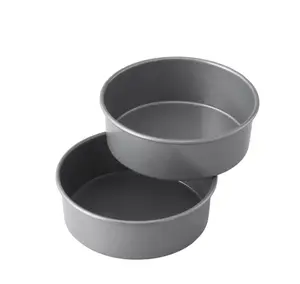 Round Cake Pans Set, 6-Inch Layer Cake Pans, 2 Piece Set in Gray with Round Design and Clean Edges