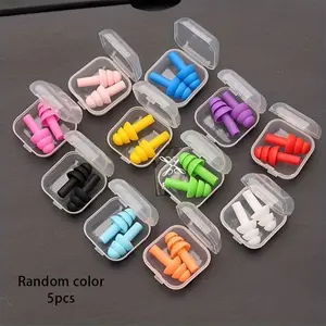 Random Color Silicone Earplugs, 5 Counts Reusable Earplugs, Noise Reduction Earplugs, Waterproof Earplugs for Swimming, Learning, Sleeping, Sports & Outdoor, Swimming Accessories