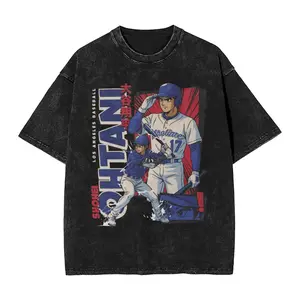 Ohtani Dodgers Anime Style Men's T Shirts Washed Funny Tee Shirt Short Sleeve O Neck 100% Cotton Plus Size Unisex Casual Fashion