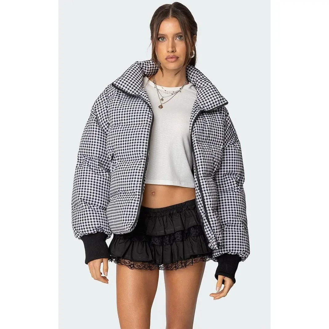 Edikted Women's Oversized Gingham Puffer