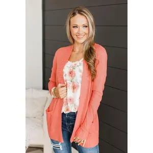 Welcoming To You Knitted Cardigan- Coral