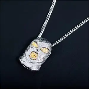 Fashion Hip-Hop Accessories Cubic Zirconia Matte Gangster Mask Pendant Unisex Necklace for Men and Women Trendy and Versatile customizable with engraved letters, logos or patterns Complimentary shipping