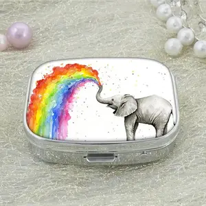 Cartoon Elephant Pattern Medicine Box, 2 Grid Pill Organizer, Rectangle Decorative Box, Vitamin Pill Organizer, Supplement Organizer for Pocket Purse and Travel Gifts
