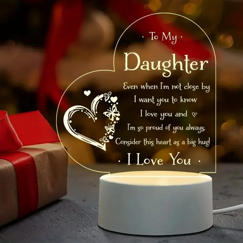 "To My Daughter" USB-Powered 2D Plane Craft Effect Night Light Statue, Decorative Lights, Bedroom Lighting, Tabletop Home Decor Graduation Gift for Indoor Use