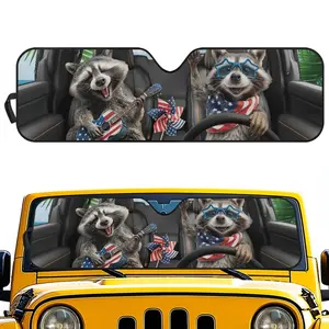 Raccoon Windshield Sun Shade for Jeep Wrangler JL JK JLU Gladiator, Front Window Foldable Sunshade UV Protection Heat Block Keeps Interior Cool, Cute Raccoon Jeep Accessories Summer Auto Sun Visor