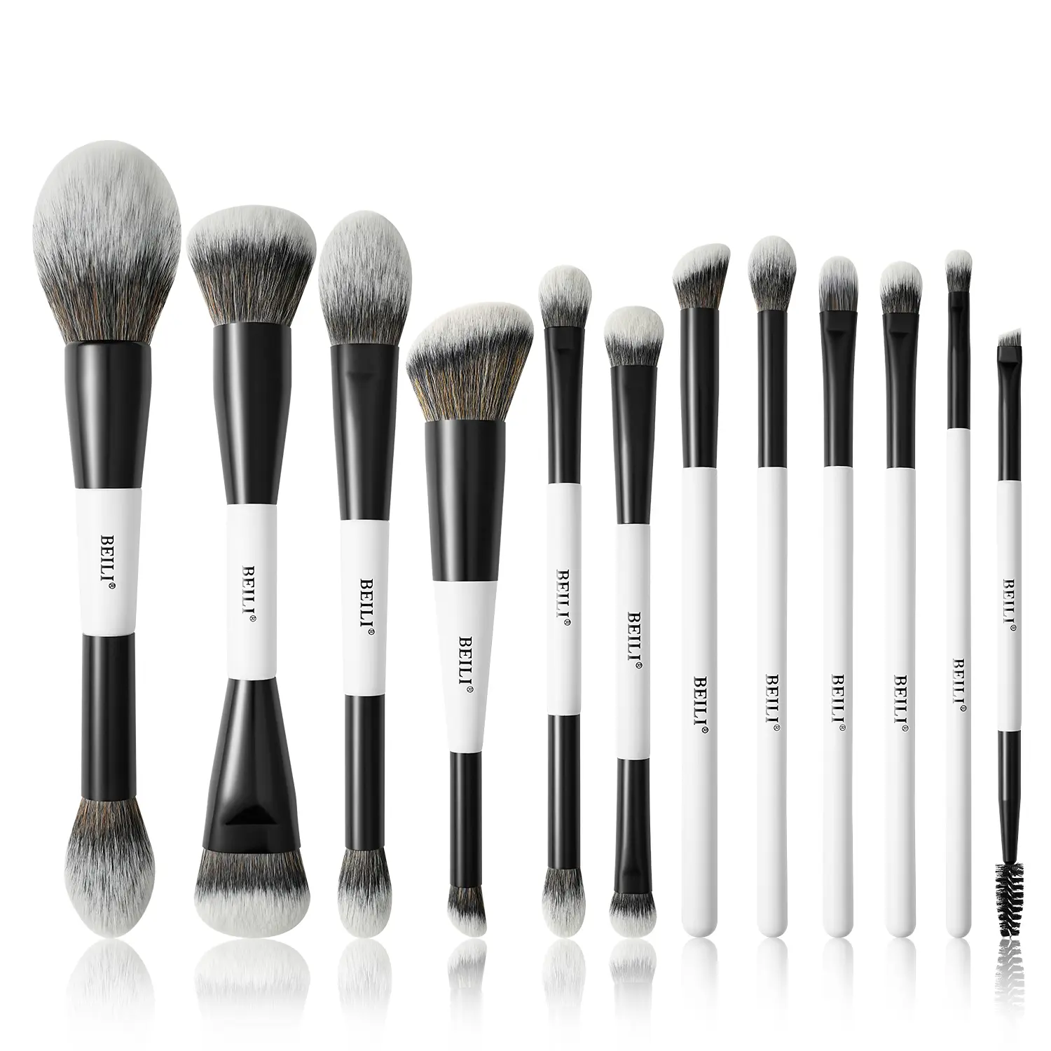 BEILI 12-Piece Dual-Ended Cosmetic Brush Set, Cruelty-Free Travel Size Makeup Kit with Soft Vegan Bristles, Minimalist Box, Interchangeable Switch Heads for Foundation & Eyeshadow Blending, Beauty Duo Brush, Brush Makeup Kit
