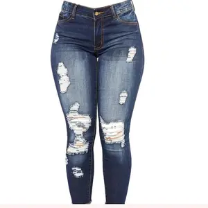 Stretchy Women's Skinny Jeans, Butt Lifting Distressed Denim Pants with Pockets and Ripped Hole Trousers Womenswear Bottom Vintage Polyester Fabric Slim peng  peng