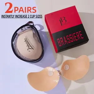 2 Pairs Invisible Strapless Adhesive Bra Backless Push Up Bra INSTANTLY INCREASE 2 CUP SIZES Reusable Sticky Cups Seamless Design Perfect for Strapless and Backless Outfits Womenswear Essentials, Mango Sticky Bra