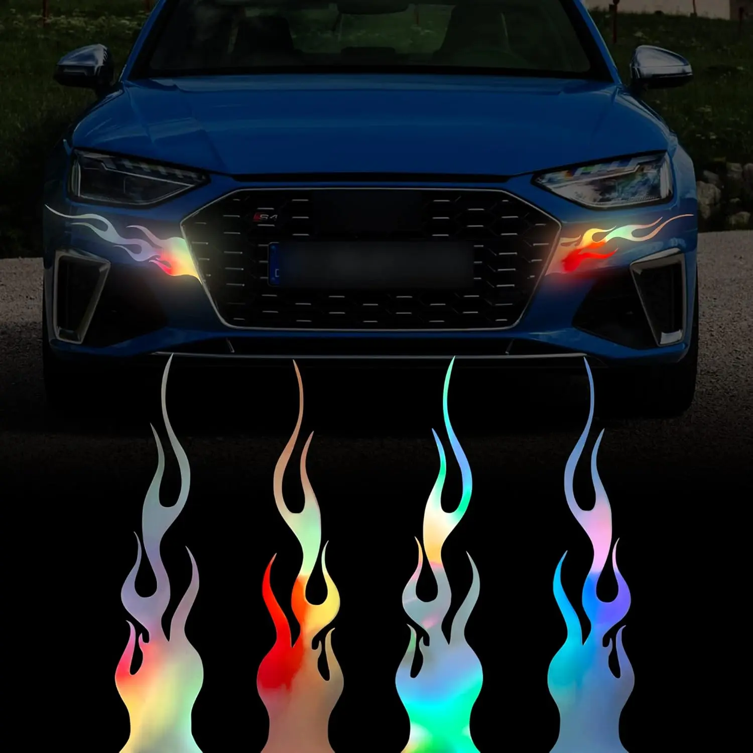4 count 11.4'' Flame Reflective Sticker for  Vinyl Racing  Flame Stripe Decal for Golf Cart Off-Road    Skateboard Laptop DIY Decoration (Gradient)