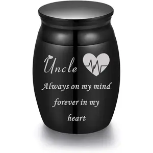 Mini Stainle Steel Decorative Cremation Keepsake Urns for Ashes 1.57 Ih High Small Funeral Urns Memorial Ashes Holder Share with Familiy Members-Black Color