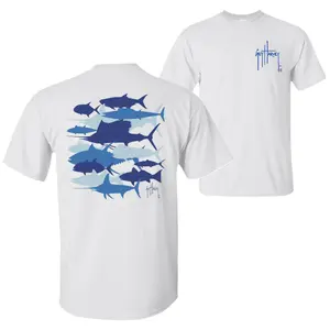 Guy Harvey Fish Species Silhouette T-Shirt, Blue Ocean Graphic Tee, Soft Cotton Blend Shirt, Marine Wildlife Apparel for Men & Women, Fishing Lovers Gift