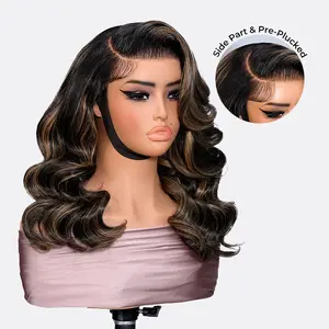 West Kiss Ready To Go Highlight Right Side Part Wigs LayerCut Body Wave 6x8 Lace Closure Wig Pre Cut Pre Plucked