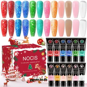 Nocis 12 Color Gel Extension Christmas Set, Beginner-Friendly Polygel Nail Kit with Mini Lamp, Base Coat, Full DIY Manicure Tools, Nail Products