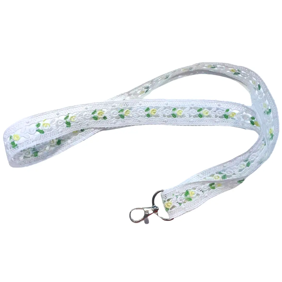 White lace lanyard coquette cute pretty lanyard with pink or yellow flowers