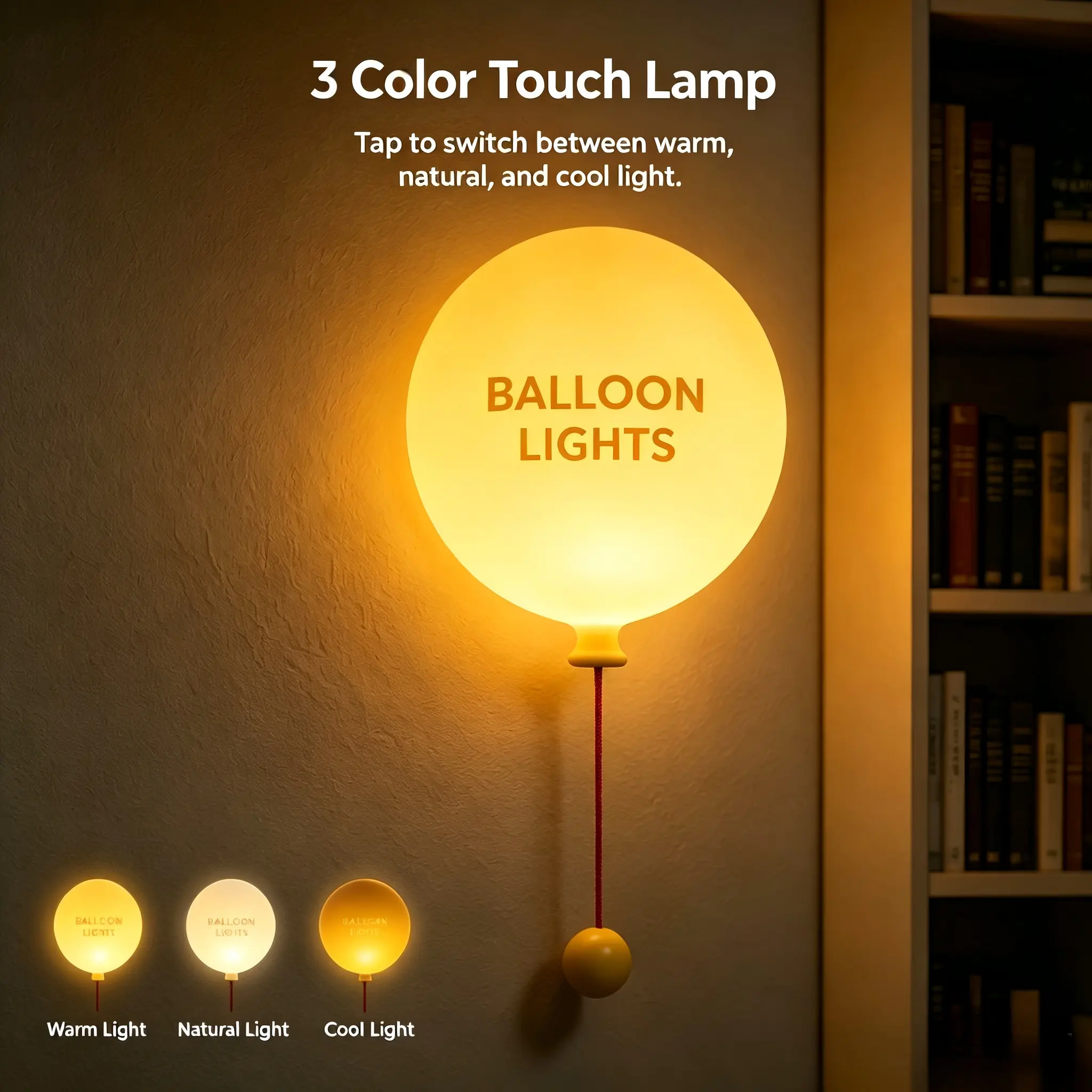 UFORU Cute LED Light Up Balloon Wall Mounted Lamp - Pull Cord Switch, Ambient Glow Indoor Decorative Atmosphere Light, Creative Nursery Room Decor, Birthday Gift for Kids Toddler Girls, Ambient Glow Light
