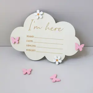 Wooden Cloud Milestone Sign with Mini Butterfly Flowers, DIY Changeable Numbers for Birthday Growth Record, Creative Photo Prop Gift, Wooden Letter Sign, Wooden Home Sign, Decor
