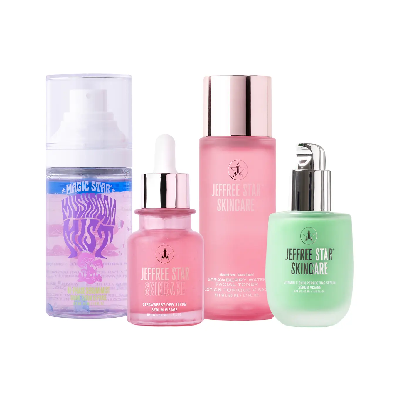Hydro-Glow 4pc Bundle -Magic Star Mushroom Mist, Strawberry Dew Serum, Strawberry Clarifying Toner (Travel Size), Vitamin C Skin Perfecting Serum