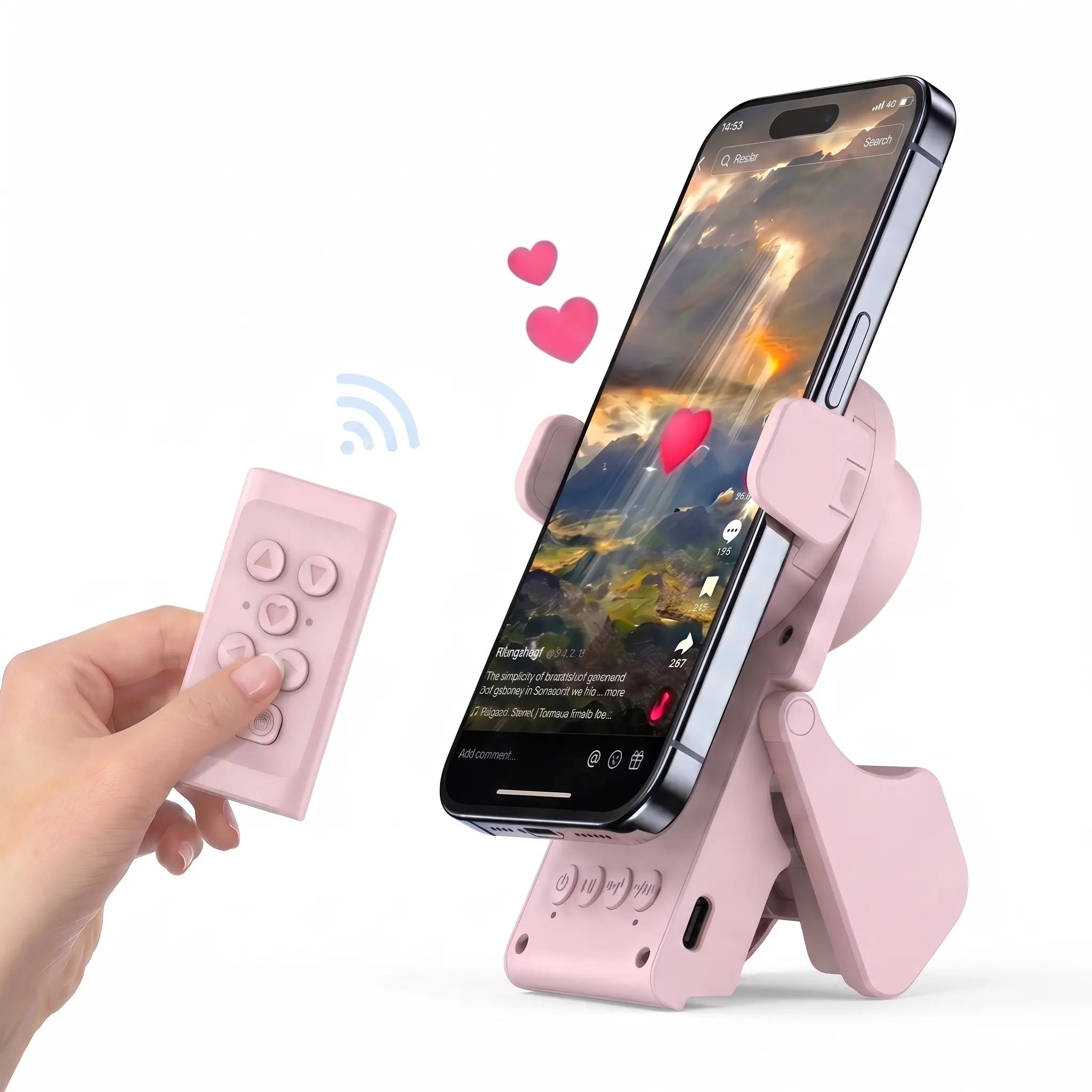 MFHHFM Hands-Free TikTok Scrolling Remote with Phone Stand, Wireless Bluetooth Page Turner & Selfie Camera Shutter for iPhone, Android & Tablets