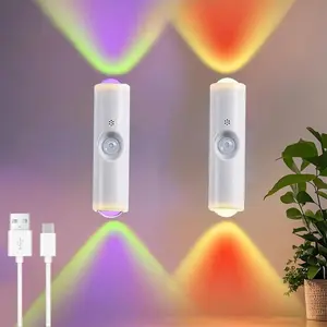 2-Pack Smart Rechargeable LED Night Light with Motion Sensor – RGB Gradient Ambient Lighting, Dimmable Wall Lamp, Magnetic & Stick-On Design, USB Convenient Charging, Long-Lasting Battery, Perfect for Halloween Decor, Bedroom, Stairs, Hallway & Entryway