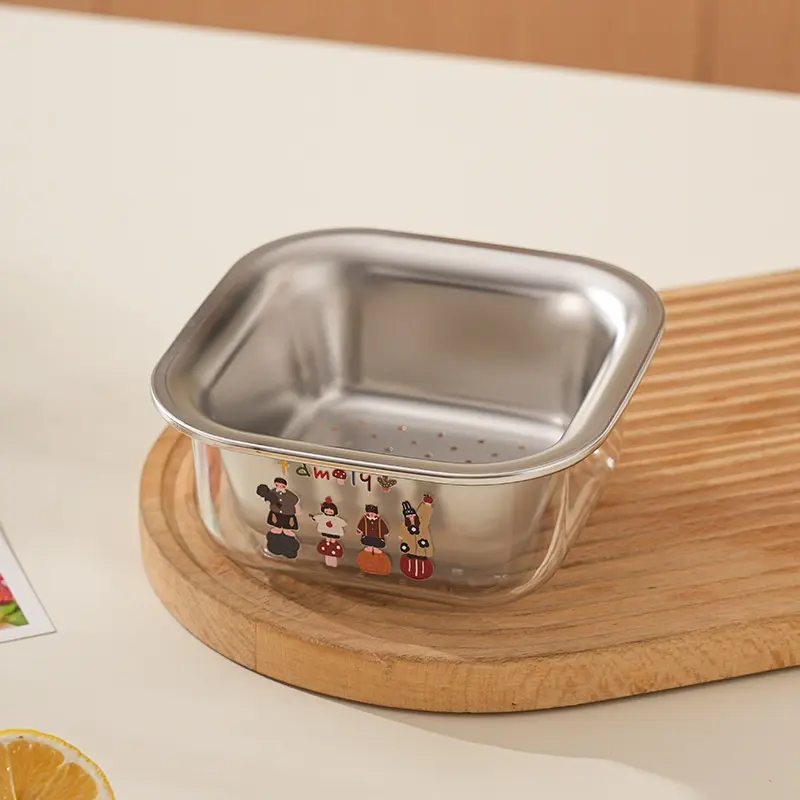 304 Stainless Steel Double-Layer Drain Basket Food-Grade Vegetable Washing Basket Household Kitchen Fine-Hole Filter Anti-Drop Basket