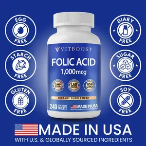 VITBOOST Folic Acid 1000 mcg (1667 mcg DFE) – Vitamin B9 Supplement – Non-GMO, Lab Tested, Made in USA, Vegetarian, Supports Overall Wellness & Daily Nutrition