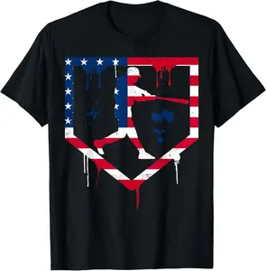 Baseball Drip American Flag Bat 4th of July Patriotic Boys T-Shirt Cotton Fabric