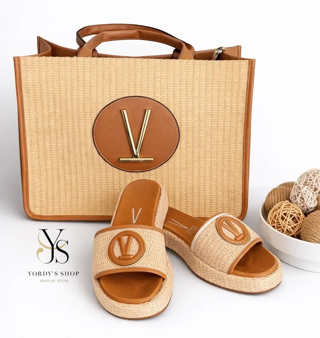 Yordy Women's Elegant Summer 2-Piece Gift Set - Natural Raffia Sandals for Women, Wallet - Ideal for Brunches, Trips