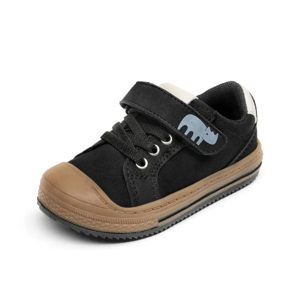 Dream Pairs Toddler Kids' Flannel Sneakers Shoe, Low Top Casual Slip On Trainers with Rhinoceros Velcro Strap and Easy-On Elastic Laces, Trainer Footwear