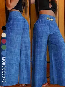 A pair of women's Basic solid-color zipper-enclosed high-waisted stretchable loose-fitting slimming wide-leg trousers that are versatile and suitable for Everyday and all occasions. Womenswear Pants
