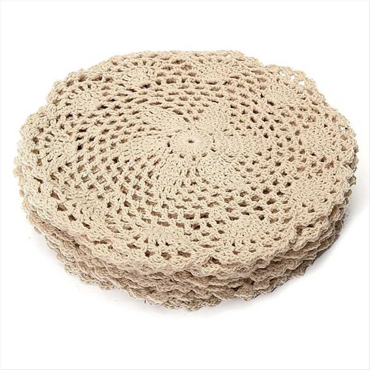12Pcs Handmade Lace Round Shape Decorative Coasters - 18cm Vintage Crochet Soft Cotton Floral Doilies, Household Tableware Accessory, Collectible Home Decor for Craft Lovers