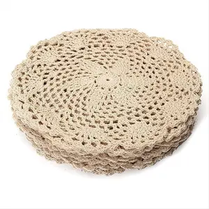 12Pcs Vintage Cotton Round Hand-Crocheted Lace Flower Doilies, Tableware Coasters, Household Table Decorative Craft Accessories