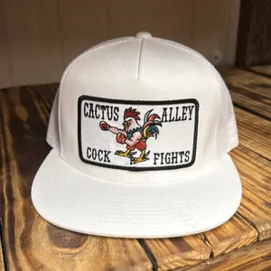 Cactus Alley Hat - White Trucker Cap with Cock Fights Patch