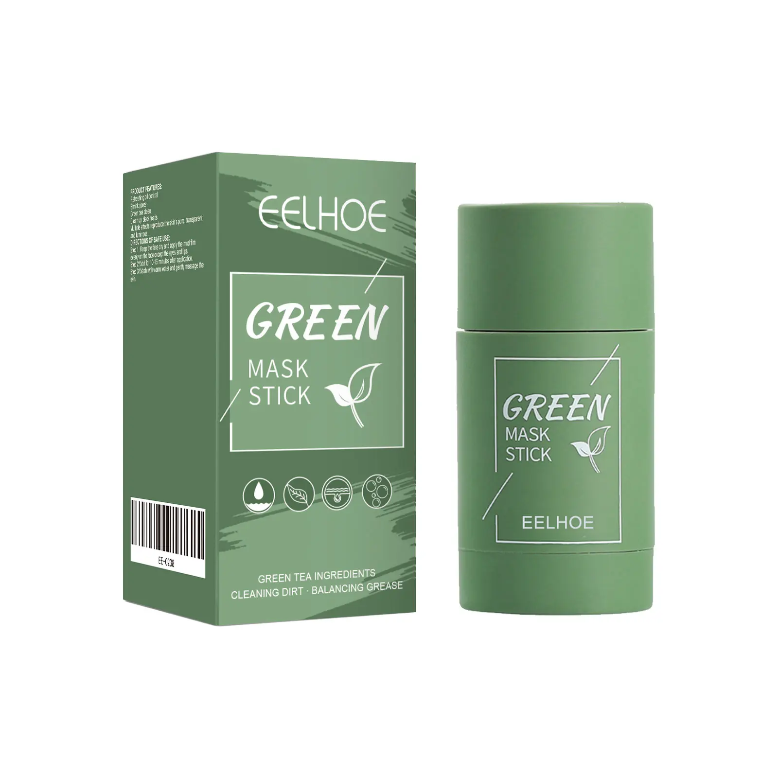 EELHOE Green Tea Solid Mud Mask Stick - Deep Cleansing, Hydrating, Pore-Constricting, Spreadable, Skin Repair Face Mask for Unisex All Skin Types Skincare Beauty Face Mask Facial Mask