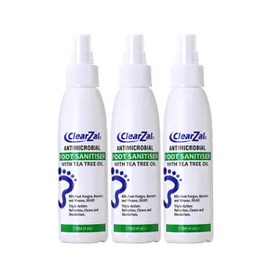 ClearZal Foot Sanitizer Spray with Tea Tree Oil, 4-Ounce 3 pieces Bottle Long-lasting disinfectant and antibacterial spray Long-lasting antibacterial effect to keep fresh  Tinea pedis, fungal infection, burning, itching, dandruff 3 packages