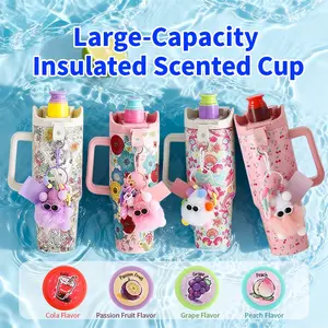 Car scented water bottle, Insulated Tumbler, large capacity, insulated, leak-proof, comes with glasses plush toy and scented clip. TikTok recommends it; perfect for gifting, home, travel, healthy hydration, fun drinking. Air Up cup.
