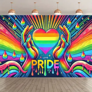 2D Door Banner, 1pc  Rainbow Pride Love Drip Art Photography Backdrop - Vibrant Polyester Party Banner for Indoor/Outdoor Events, Birthdays, Holidays - Durable Weather-Resistant Decoration, No Electricity Needed, Rainbow Party Decorations, Festive Photo