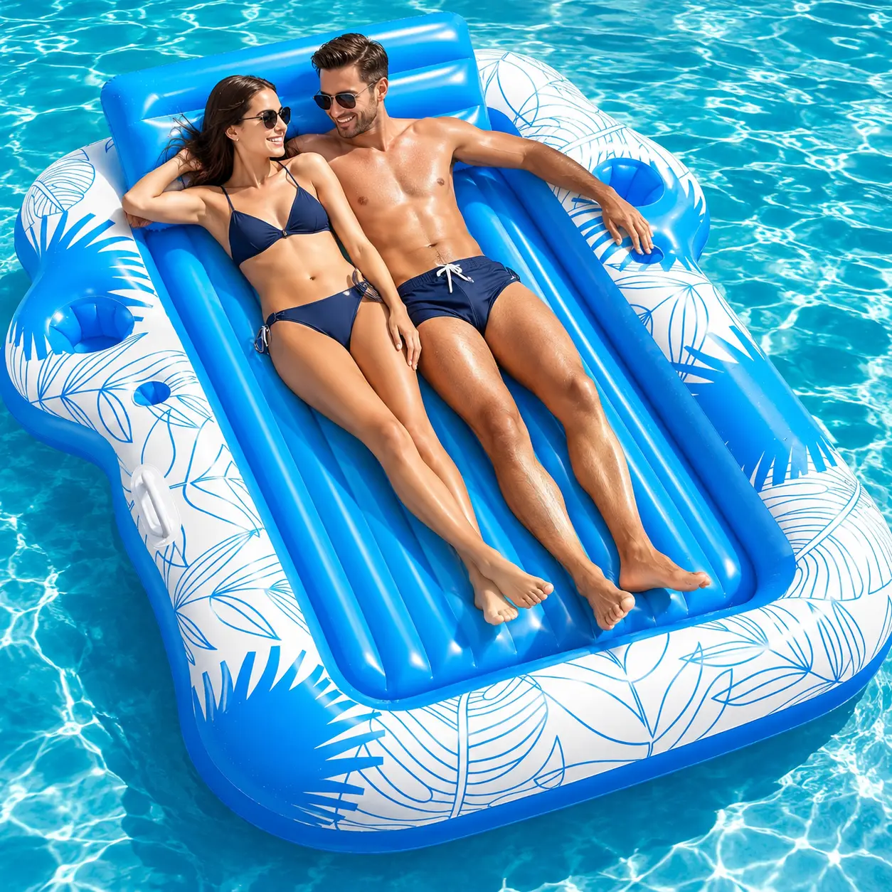 Inflatable Pool Lounger Float for Adults -  X-Large Beach Sun Tan Tub Pool Lounge Raft Sunbathing Pool Floaties with 2 Food/Drink Holder, Blow Up Tanning Pool Bed Floating Mat for Gifts for Women