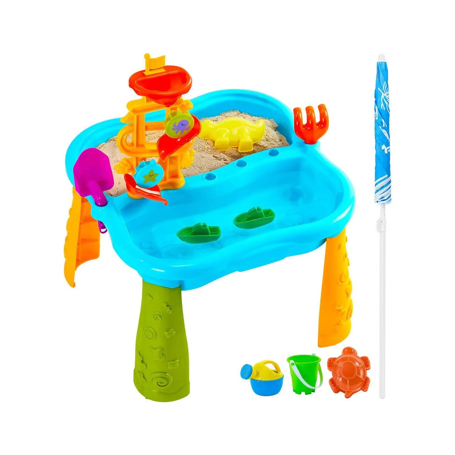 VEVOR Sand and Water Table for Toddlers,  Kids Activity Sensory Table, Outdoor Sand Water Playset with 11PCS Toy Accessories & Umbrella, Summer Water Activity Table for 3+ Years Boys Girls, Ideal Gift