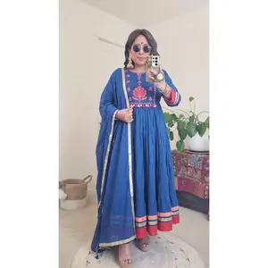 Anarkali Partywear Cotton Kurta 3 Piece Set, Affordable Indian Ethnic Wear