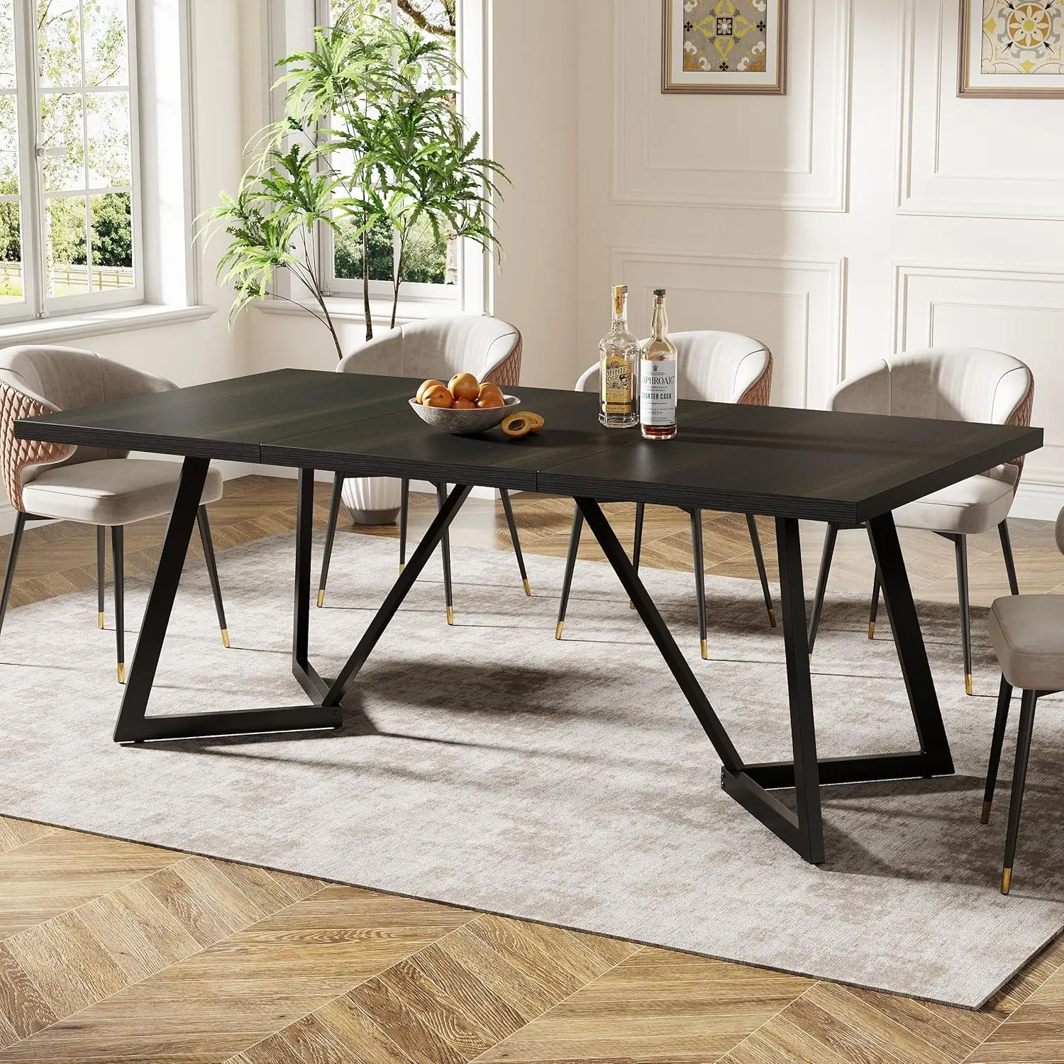 LITTLE TREE 70.86-Inch Large Dining Table for 6-8, Modern Dining Room Table with Metal Frame, Rectangular Kitchen Dinner Table for Home Dining Room Family social gathering