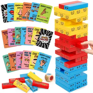Tumble Tower Challenge Party Game | 121PC Wooden Stacking Game with 60 Blocks 60 Cards & 1 Dice Ideal for Family Night Parties | Valentine's Day Gifts Fun Challenges & Prompts for Various Occasions