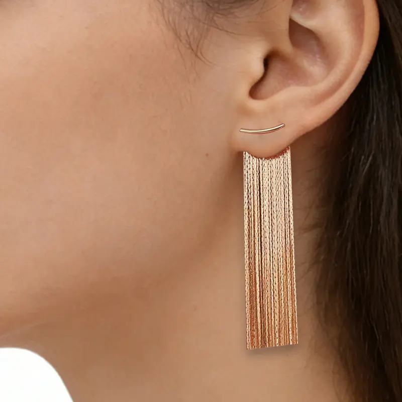 Gold Long Chain Tassel Drop Earrings for Women, Vintage Dainty Fringe Dangling Earrings, Elegant Statement Lightweight Metal Ear Hooks, Luxury Minimalist Jewelry for Wedding Party Date Night Daily Wear