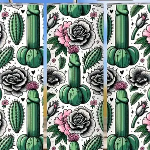 20oz Funny Cactus Tumbler with Floral and Cactus Patterns, Ideal for Drinks and Daily Use