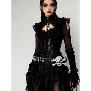 New studded punk bullet head belt with rhinestone skull and colored enamel inlaid with diamonds, hot-selling cross-border product