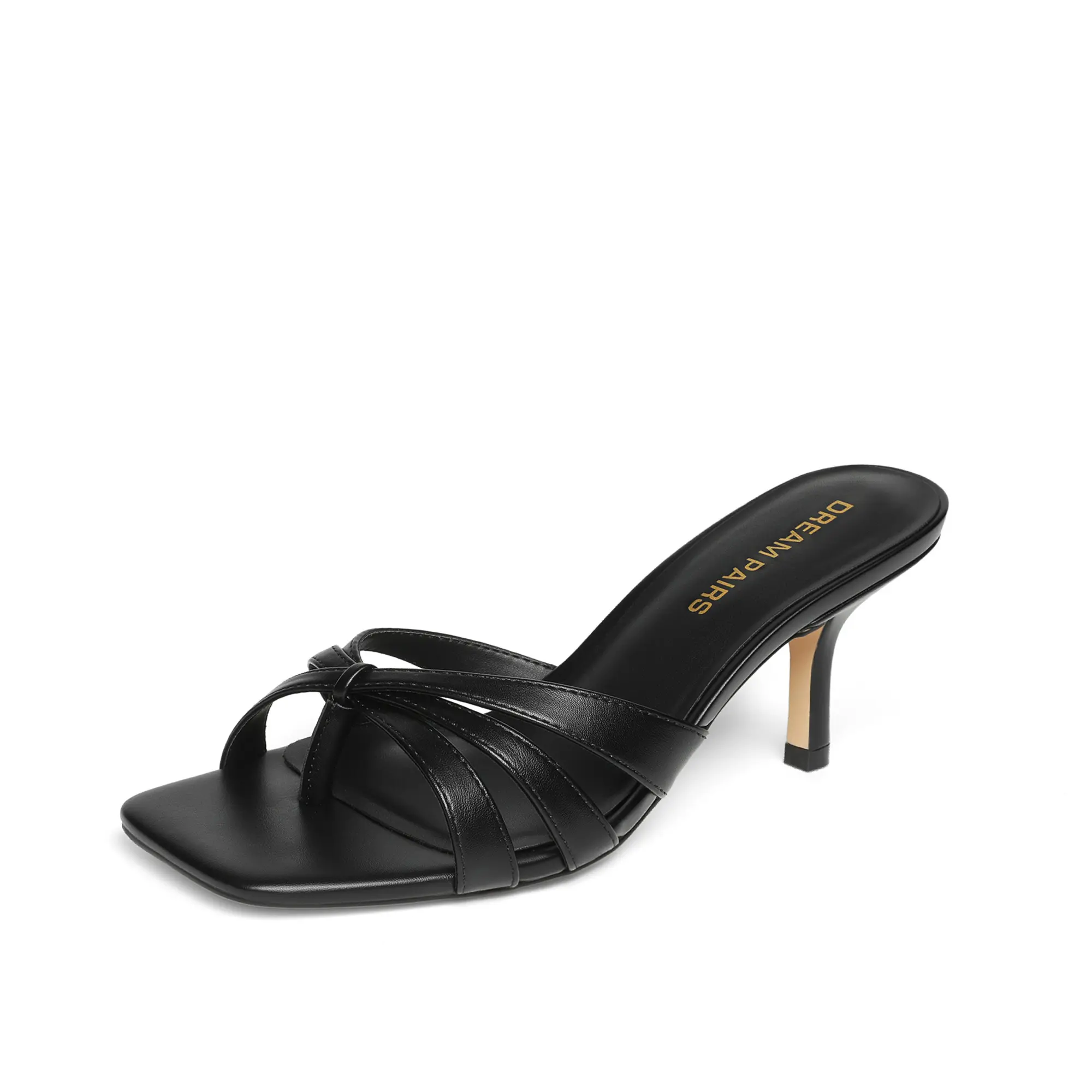 Dream Pairs Women's Square Toe Strappy Kitten Heel Sandals, Comfortable Thong Mules with a 2.5" Heel and Cushioned Polyurethane Insole, Kitten Heels, Women's Sandals