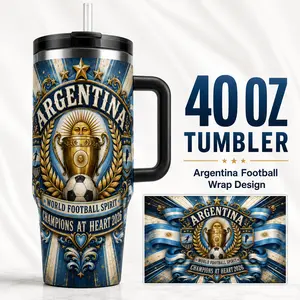 Soccer Fans Insulated Stainless Steel Tumbler 40 oz with Handle and Straw, Double Wall Vacuum Travel Mug BPA Free Leak Resistant Lid, Large Capacity Sport Cup for Car Home Outdoor Travel Coffee Iced Drinks