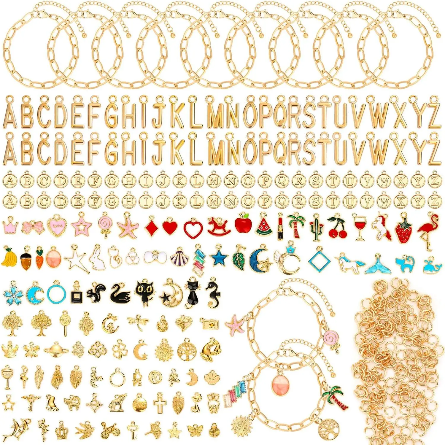 416 count  Charm Bracelet Making Kit, Including Paperclip Chain Bracelets, Charms, Jump Rings for  Making