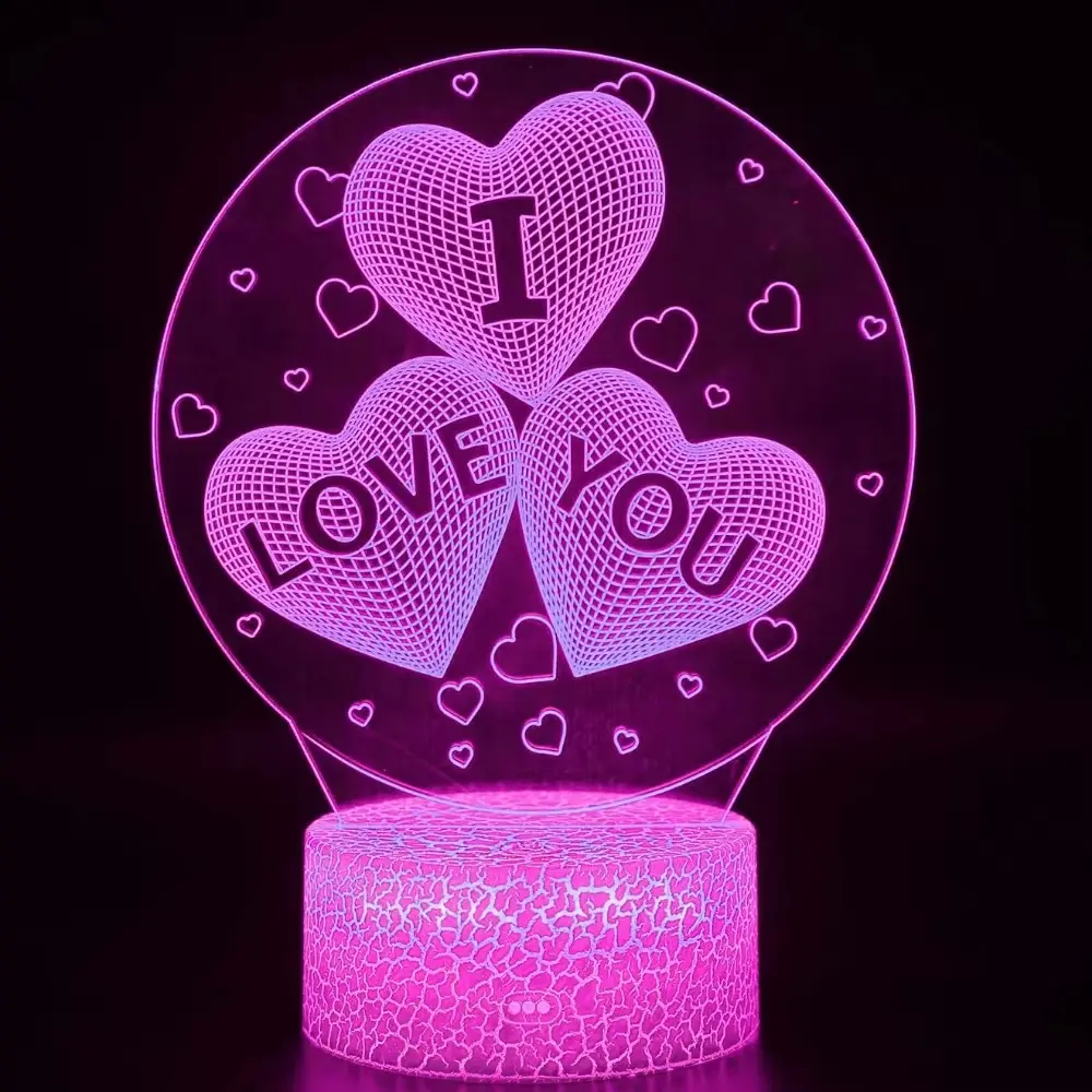 (Valentine's Day Gifts) Romantic Love 3D Acrylic Led Lamp for Home Children's Night Light Table Lamp Birthday Party Decor Bedside Lamp Shop Cafe