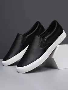 Men's Casual Round Toe Slip-on Shoes, PU Leather Shoes, 1 Pair Lightweight Breathable Comfortable Flat Slip-on Shoes for Daily Wear, Durable Casual Shoes, Perfect for Men and Outdoor Walking Driving Footwear