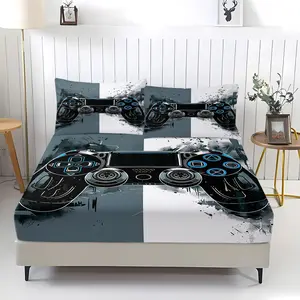 3pcs Gaming Controller Fitted Sheet Set, Video Game Console Bed Sheet Set, Soft Microfiber Bedding Set (No Fillers), Cool Gamer Room Mattress Cover for Boys & Teens Bedroom, Modern Bedding Set
